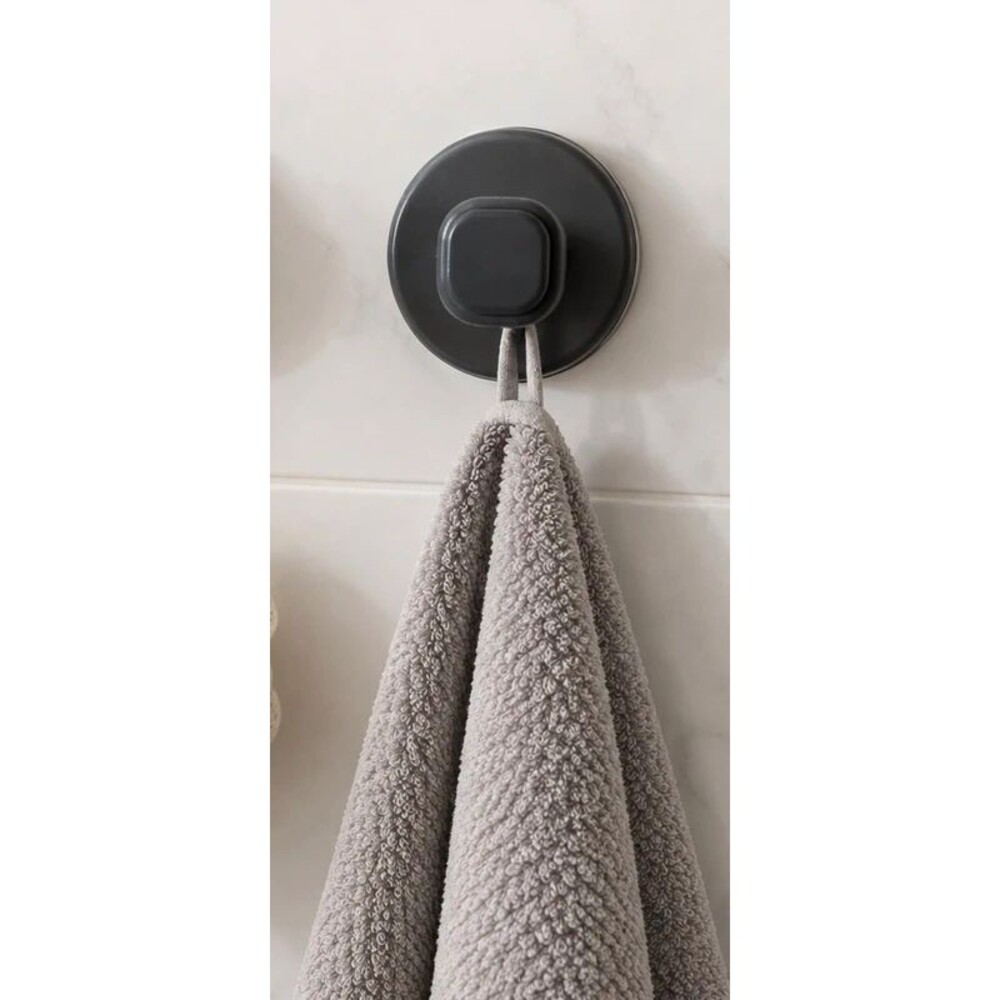 Suction Cup Wall Hooks 2 Pack No Drill Shower Bathroom Towel Robe Gray